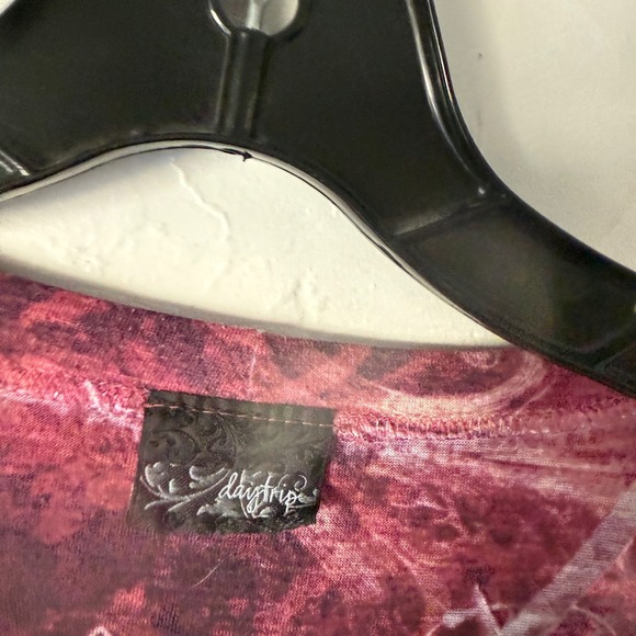 Daytrip Y2k Burgundy Burnout Paisley Rhinestone Long Sleev Top Grunge Whimsigoth - Picture 4 of 7